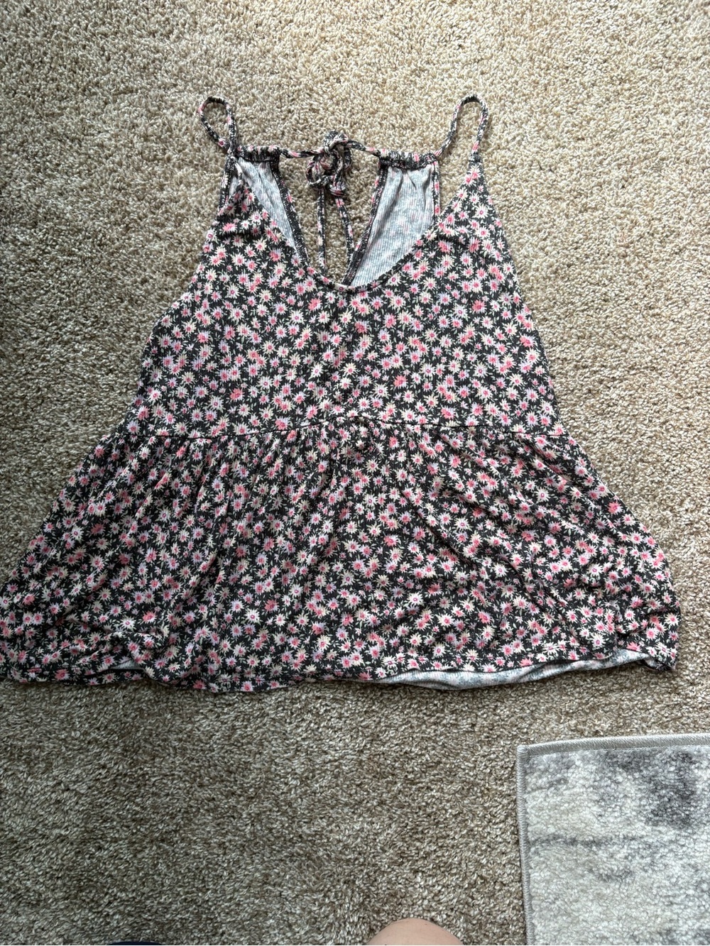 Women's Pink Floral Tank Top with Tie Back
